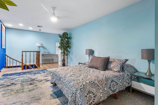 Bedroom, Interior, Recessed Lighting, Wood Texture Flooring