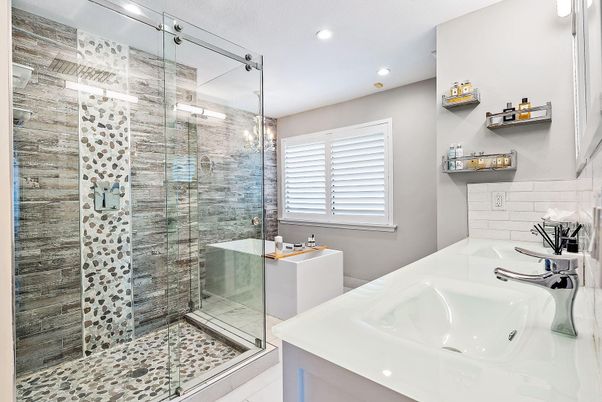 Bathroom, Glass Shower, Interior, Recessed Lighting