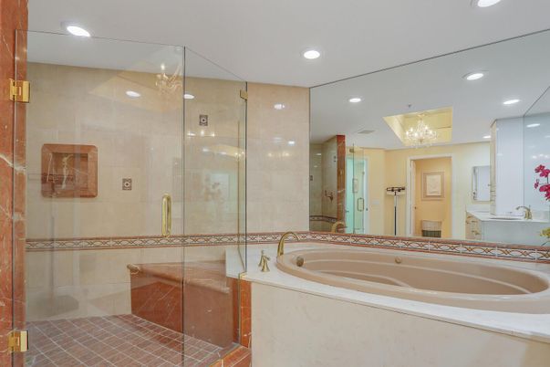 Bathroom, Glass Shower, Interior, Recessed Lighting