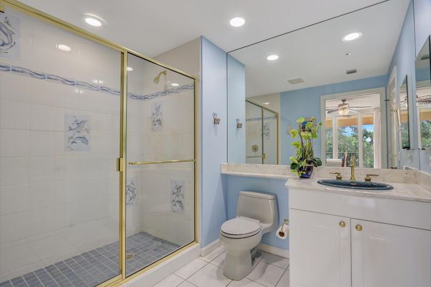 Bathroom, Glass Shower, Interior, Recessed Lighting