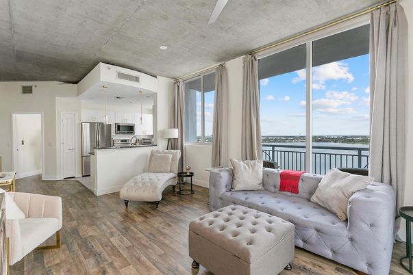 Interior, Kitchen, Recessed Lighting, Stainless Steel Appliances, Water, Wood Texture Flooring