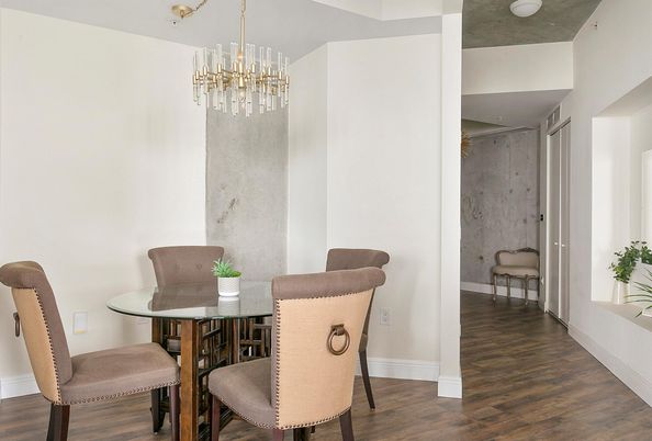 Dining room, Interior, Pendant Lights, Wood Texture Flooring