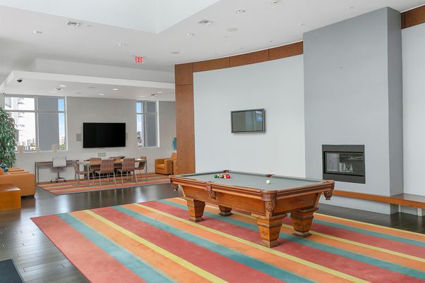 Billiard Table, Dining room, Fireplace, Game Room, Interior, Recessed Lighting, Wood Texture Flooring
