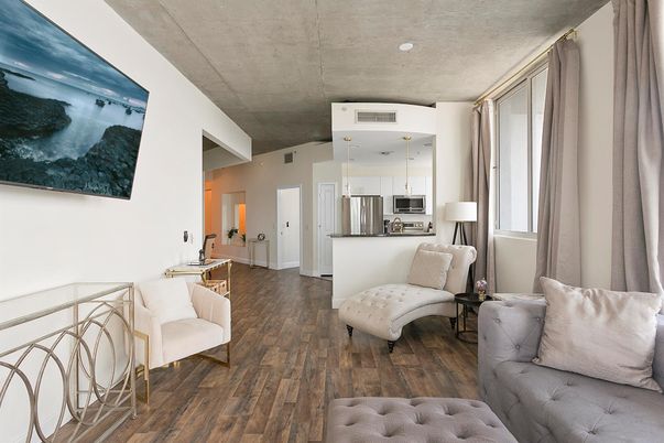 Interior, Kitchen, Living room, Pendant Lights, Stainless Steel Appliances, Wood Texture Flooring