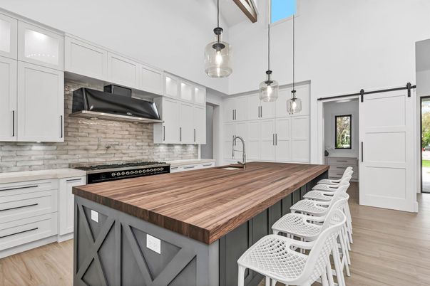 Interior, Kitchen, Pendant Lights, Stainless Steel Appliances, Wood Texture Flooring