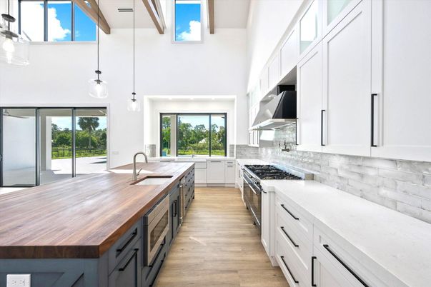 Interior, Kitchen, Pendant Lights, Wood Texture Flooring