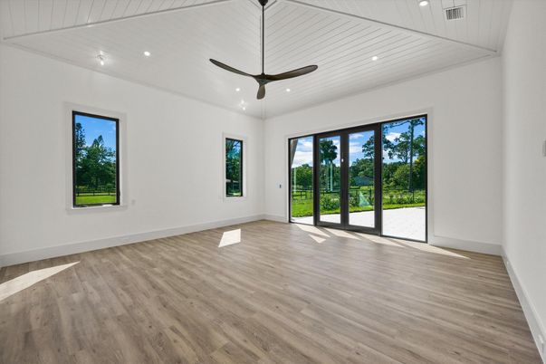Empty room, Interior, Recessed Lighting, Wood Texture Flooring