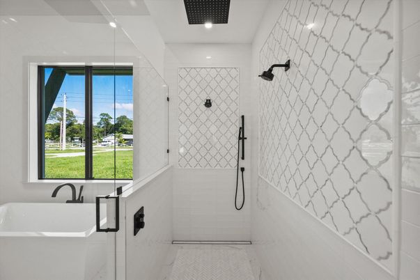 Bathroom, Glass Shower, Interior, Marble Walls, Recessed Lighting