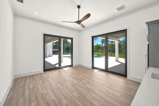 Empty room, Interior, Recessed Lighting, Wood Texture Flooring
