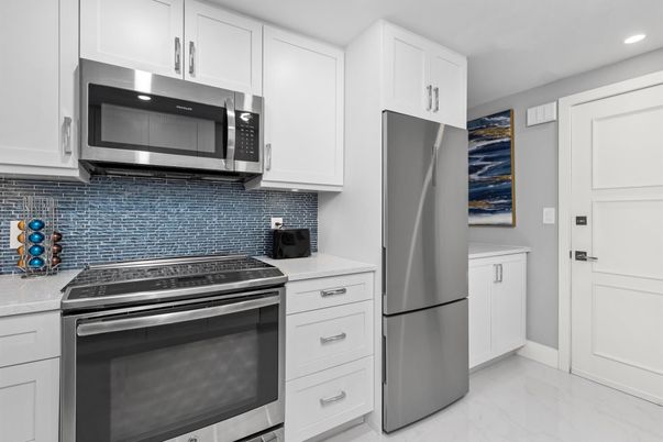 Interior, Kitchen, Marble, Recessed Lighting, Stainless Steel Appliances