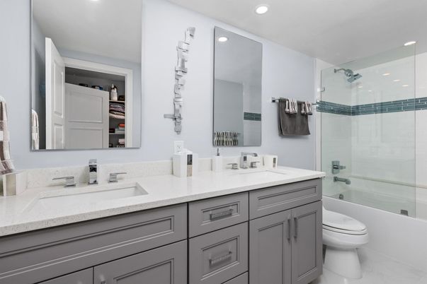 Bathroom, Dual Sink Vanities, Glass Shower, Interior, Recessed Lighting