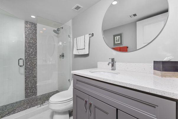 Bathroom, Glass Shower, Interior, Recessed Lighting
