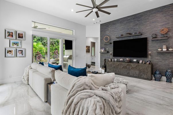 Interior, Living room, Recessed Lighting, Stone Walls