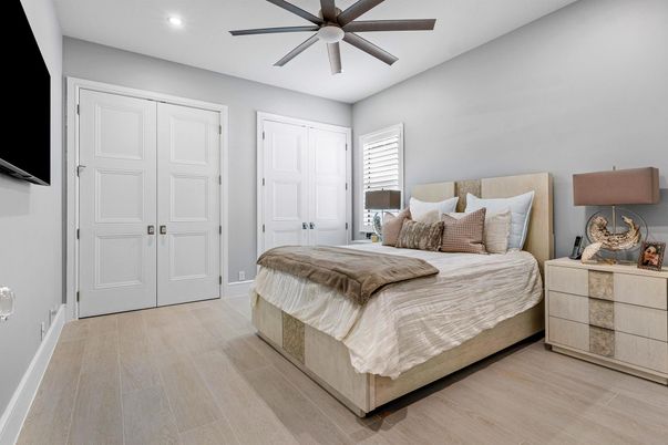 Bedroom, Interior, Recessed Lighting, Wood Texture Flooring