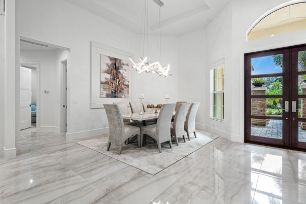 Dining room, Interior, Marble, Pendant Lights