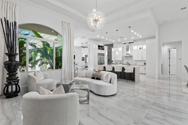 Interior, Kitchen, Living room, Marble, Pendant Lights, Recessed Lighting