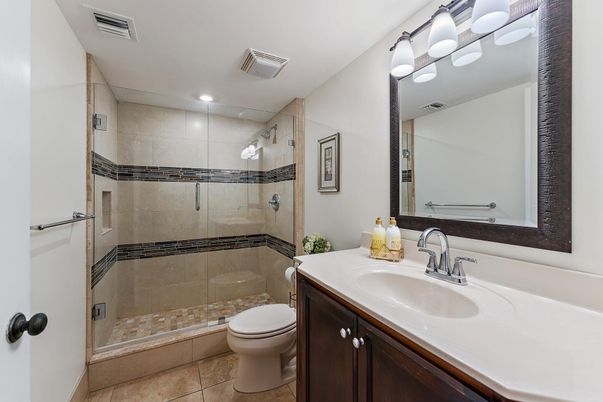Bathroom, Glass Shower, Interior, Recessed Lighting
