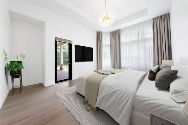 Bedroom, Interior, Pendant Lights, Wood Texture Flooring