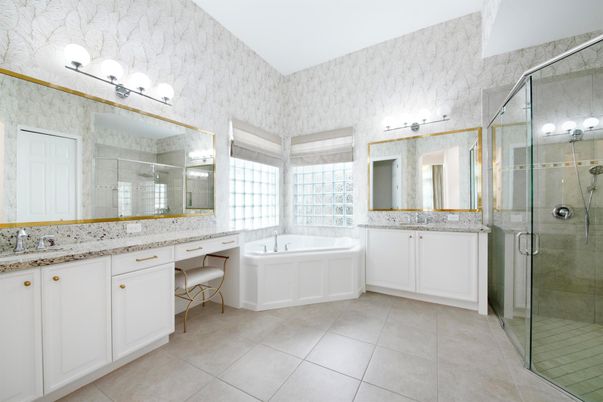 Bathroom, Dual Sink Vanities, Glass Shower, Interior