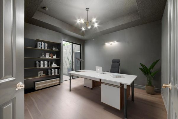 Home Office, Interior, Pendant Lights, Wood Texture Flooring