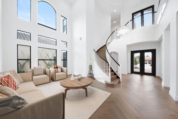 Interior, Living room, Pendant Lights, Recessed Lighting, Wood Texture Flooring