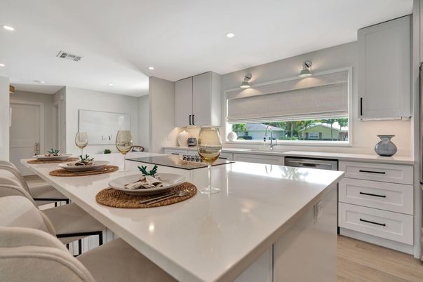 Interior, Kitchen, Recessed Lighting, Wood Texture Flooring
