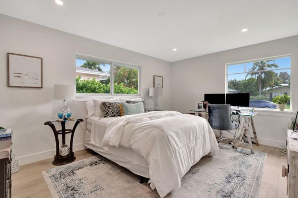 Bedroom, Home Office, Interior, Recessed Lighting, Wood Texture Flooring
