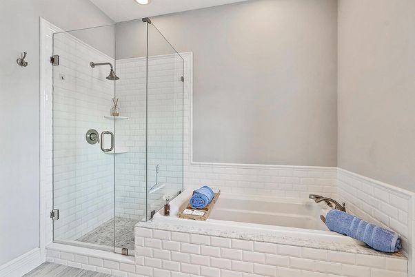 Bathroom, Glass Shower, Interior, Recessed Lighting