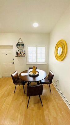 Dining room, Interior, Recessed Lighting, Wood Texture Flooring