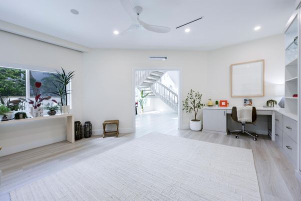 Home Office, Interior, Recessed Lighting, Wood Texture Flooring