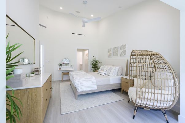 Bedroom, Interior, Recessed Lighting, Wood Texture Flooring