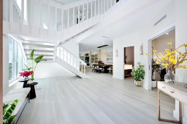 Dining room, Interior, Recessed Lighting, Wood Texture Flooring