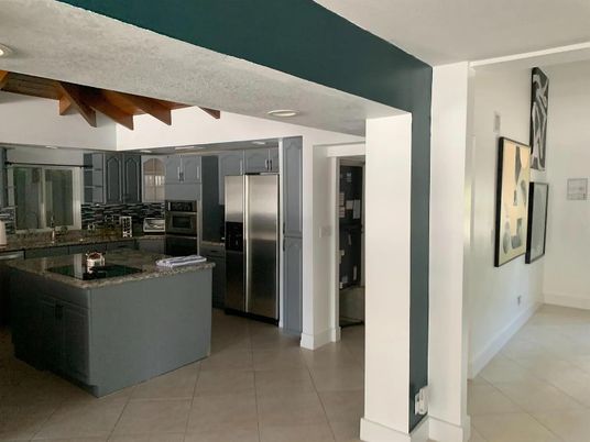 Interior, Kitchen, Recessed Lighting, Stainless Steel Appliances, Wooden Beams