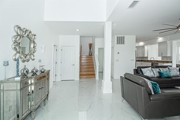 Interior, Kitchen, Living room, Marble, Recessed Lighting