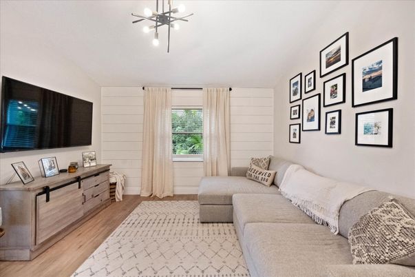 Interior, Living room, Pendant Lights, Wood Texture Flooring