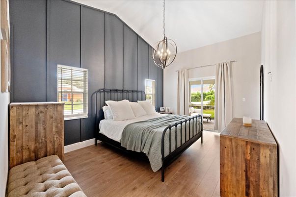 Bedroom, Chandelier, Interior, Pendant Lights, Wood Texture Flooring