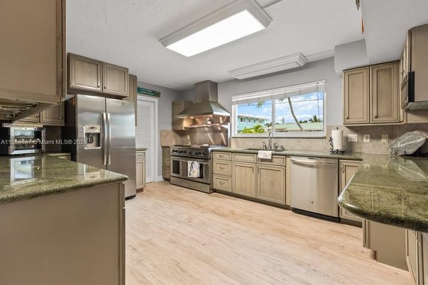 Interior, Kitchen, Stainless Steel Appliances, Wood Texture Flooring