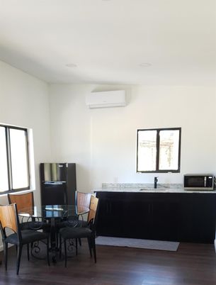 Dining room, Interior, Recessed Lighting, Wood Texture Flooring