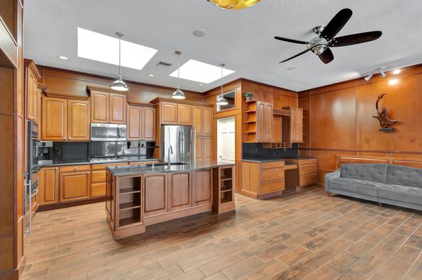 Interior, Kitchen, Pendant Lights, Recessed Lighting, Wood Texture Flooring