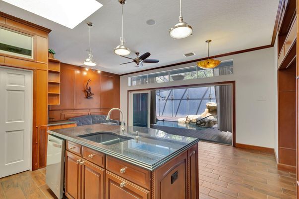 Interior, Kitchen, Pendant Lights, Wood Texture Flooring