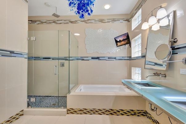Bathroom, Glass Shower, Interior, Recessed Lighting