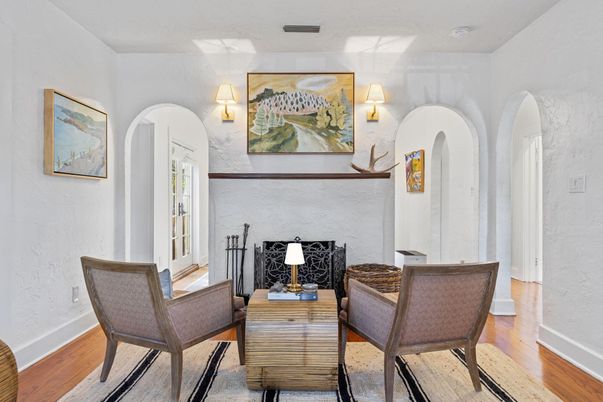 Dining room, Fireplace, Interior, Wood Texture Flooring