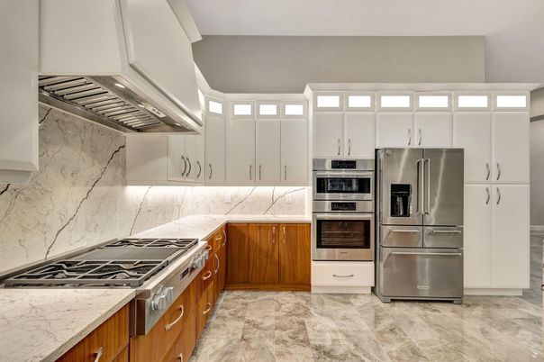 Interior, Kitchen, Marble, Marble Walls, Stainless Steel Appliances