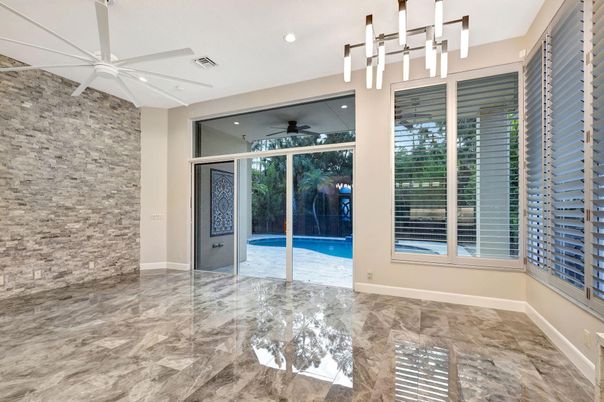 Empty room, Interior, Marble, Pendant Lights, Recessed Lighting, Stone Walls