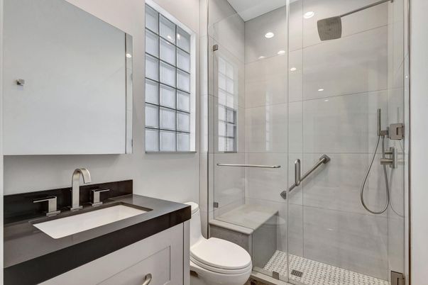 Bathroom, Glass Shower, Interior, Recessed Lighting