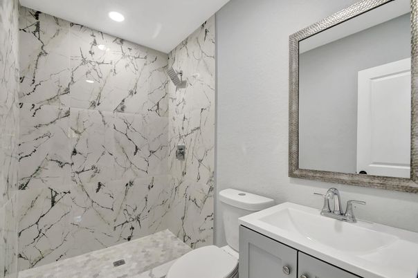 Bathroom, Interior, Marble Walls, Recessed Lighting