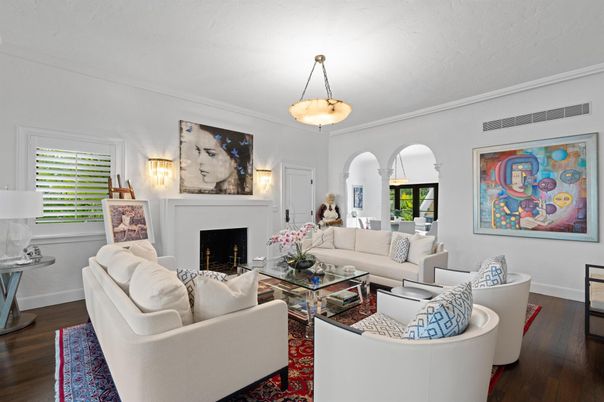 Fireplace, Interior, Living room, Pendant Lights, Wood Texture Flooring