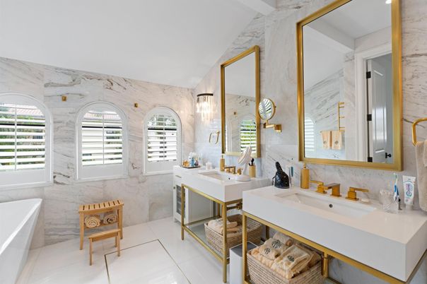 Bathroom, Dual Sink Vanities, Interior, Marble Walls