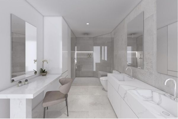 Bathroom, Dual Sink Vanities, Glass Shower, Interior, Recessed Lighting