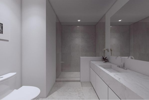 Bathroom, Glass Shower, Interior, Recessed Lighting